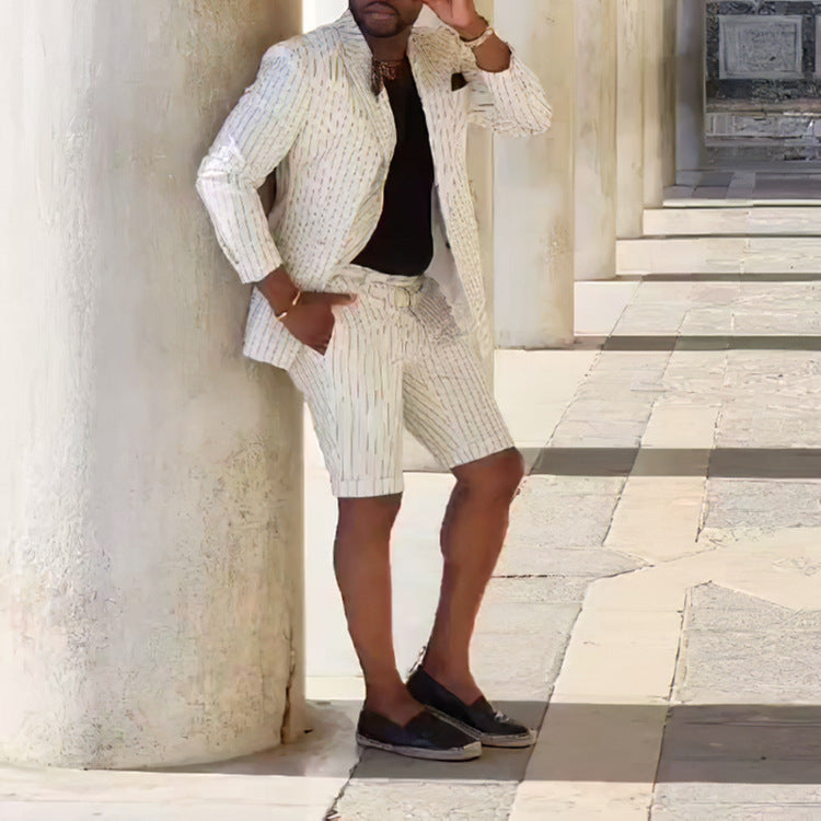 British Style Casual Striped Shorts Suit