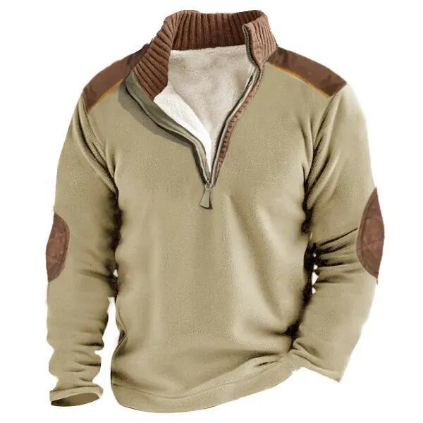 Outdoor Color Match Stand Collar Men’s Sweater