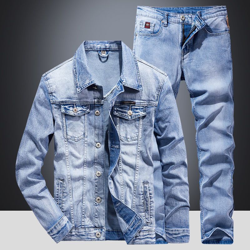 Men Loose Denim Casual Pant Jacket Suit