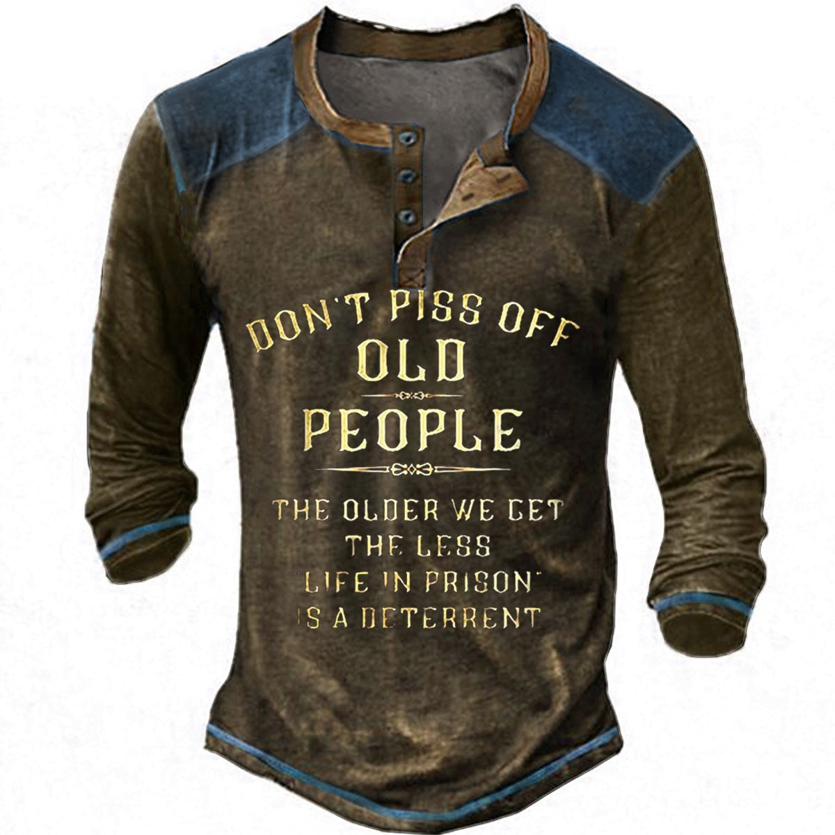 Men’s Retro Henley Graphic Long-Sleeve T-Shirt