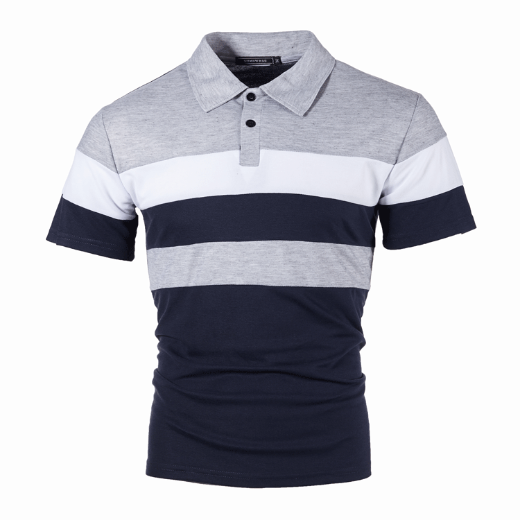 Striped Chest Colorblock Lapel Short Sleeve Shirt**