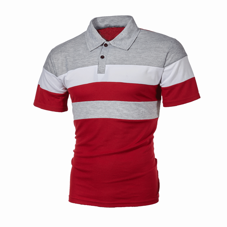 Striped Chest Colorblock Lapel Short Sleeve Shirt**
