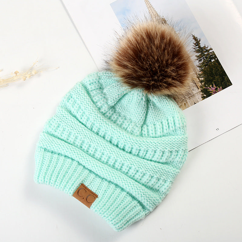 Ponytail Knitted Wool Hat With Pom Accent