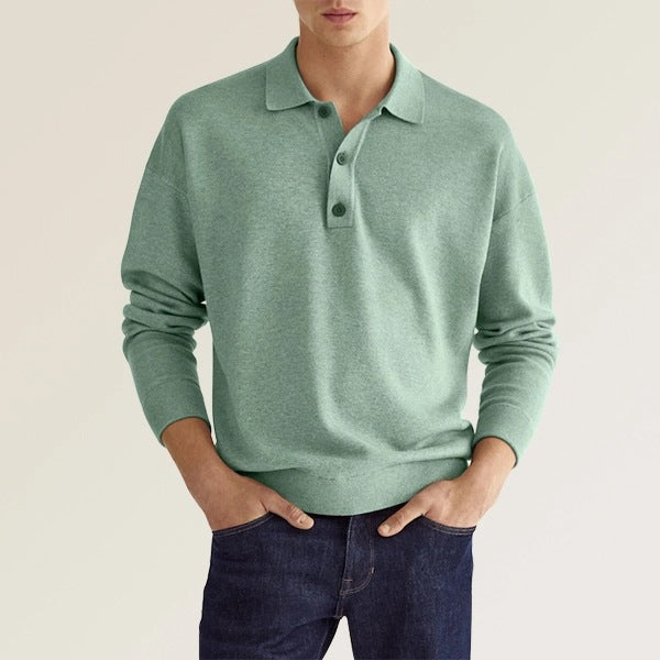 Men's Casual Long Sleeve V Neck Button Polo Shirt