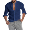 Men’s Stand Collar Linen V Neck Long Sleeve Shirt