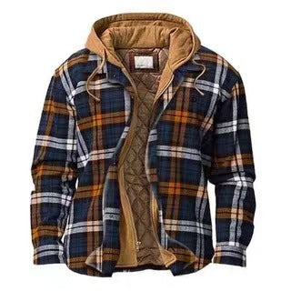 Men’s Thick Cotton Plaid Hooded Jacket