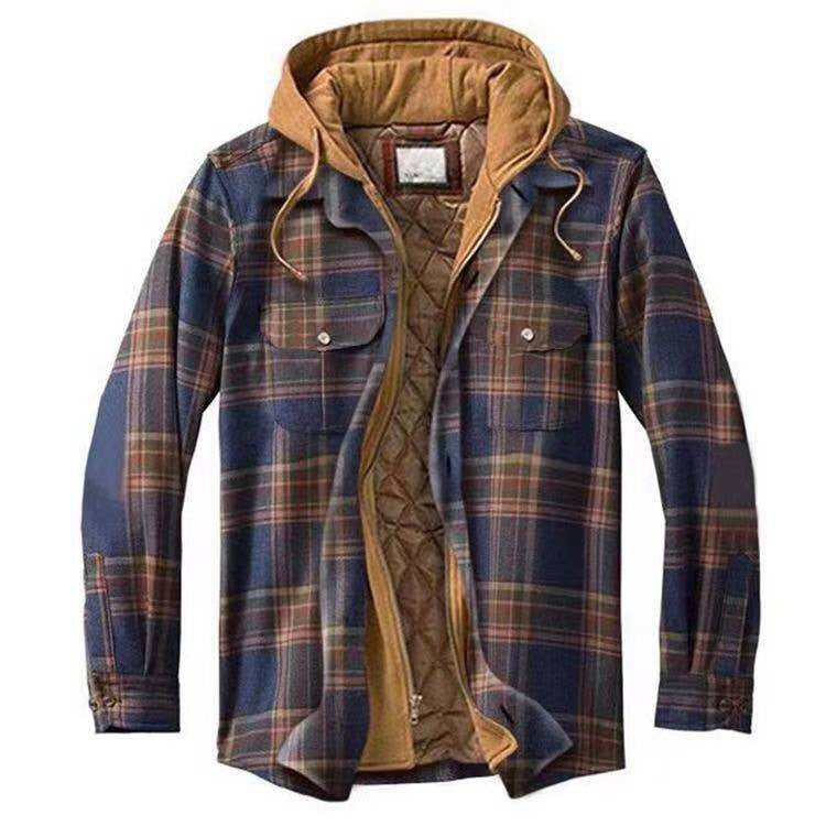 Men’s Thick Cotton Plaid Hooded Jacket