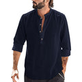 Men’s Stand Collar Cotton Linen Casual Shirt