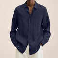 Men’s Cotton Linen V Neck Long Sleeve Shirt