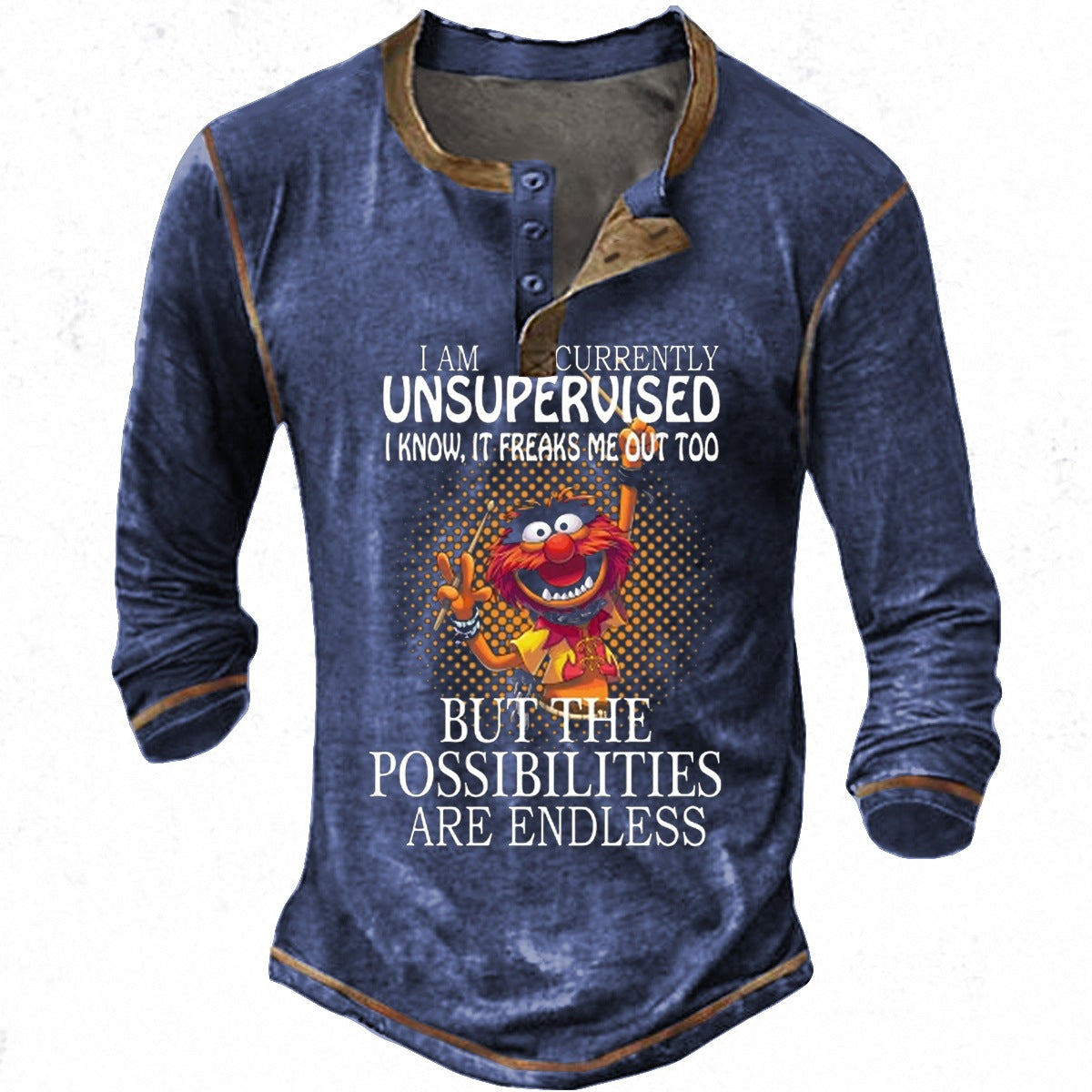 Men’s Cartoon Graphic Henley Casual T-Shirt