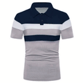 Striped Chest Colorblock Lapel Short Sleeve Shirt**
