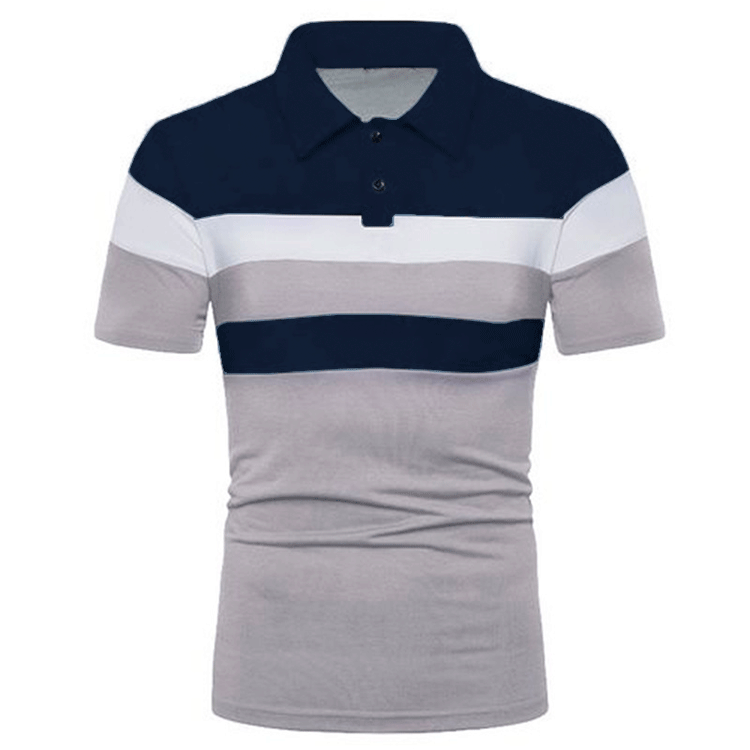 Striped Chest Colorblock Lapel Short Sleeve Shirt**
