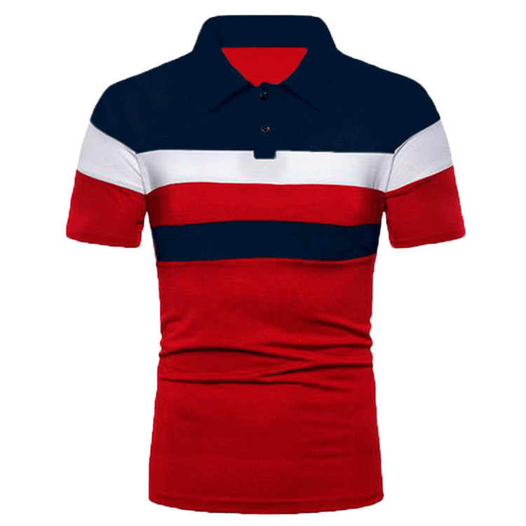 Striped Chest Colorblock Lapel Short Sleeve Shirt**