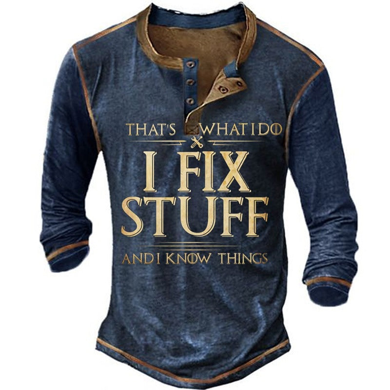 Retro Graphic Henley Long Sleeve Tee