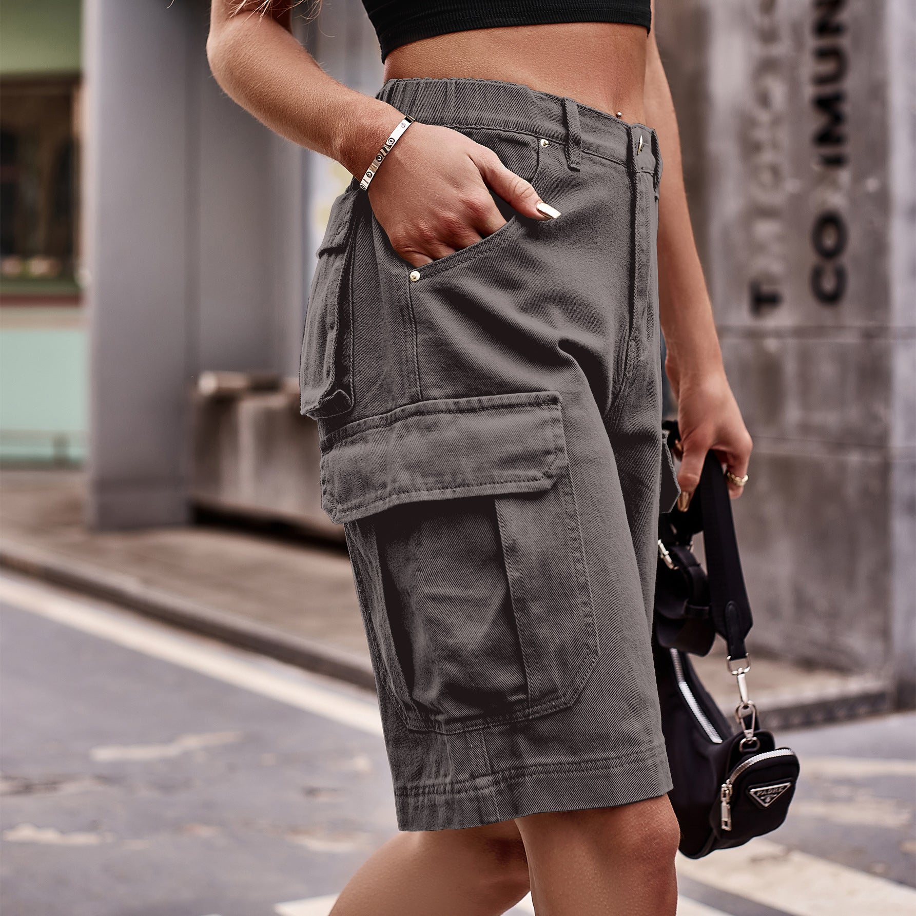 Elastic Waist Denim Workwear Shorts