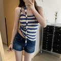 Women's Summer Striped Blue Knitted Vest - Niche Casual Sleeveless Top