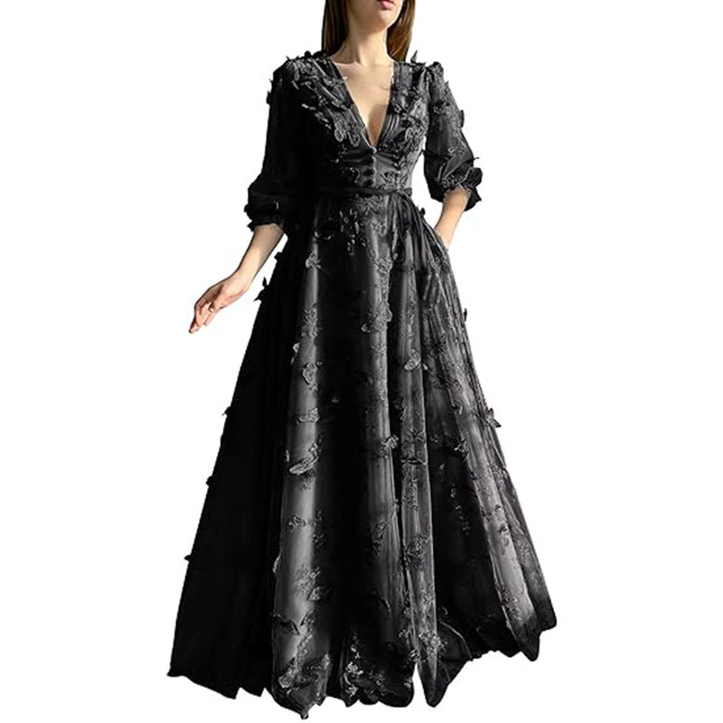Luxury French Green Evening Dress for Women – Elegant Niche Banquet Gown, High-End Birthday Host Dress