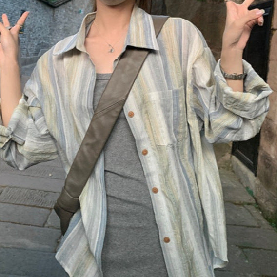 Women's Vertical Stripe Long-Sleeved Sun Protection Shirt - Lightweight & Fresh Style