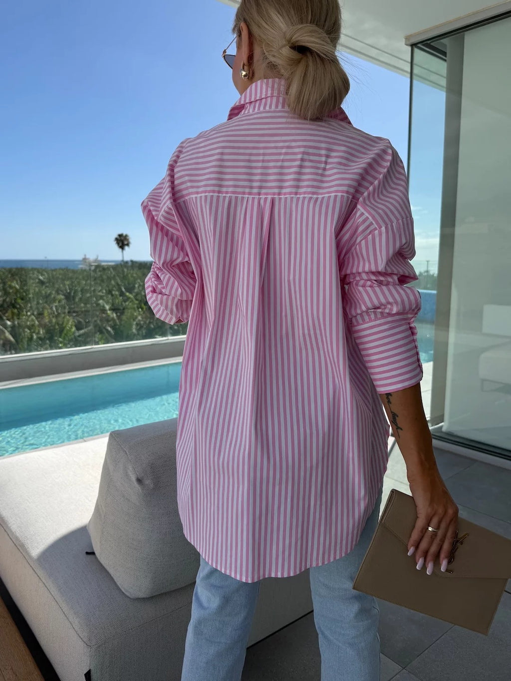 Women's Autumn Casual Stripe Print Button-Up Long Sleeve Shirt