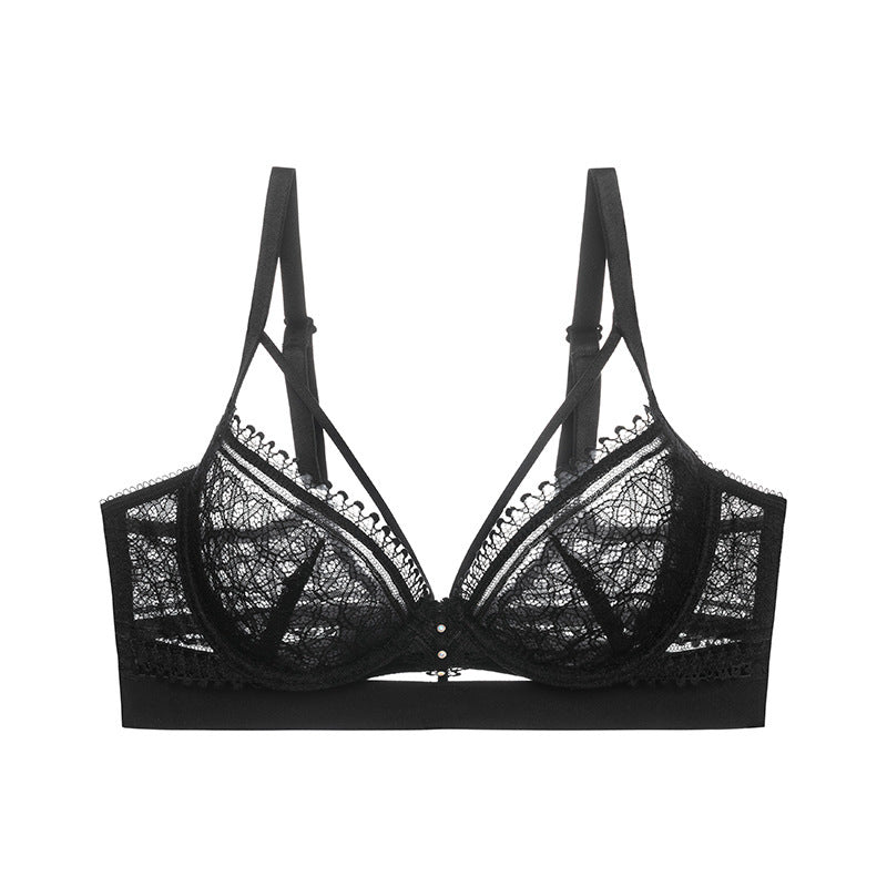 Women French bra, ultra-thin, big breasts, thin, hollow, breast-retracting, lace, beautiful back, beautiful breasts Bra