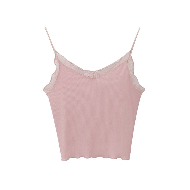 Women's Exquisite Lace Stitching Sling Top - Elegant Summer Outerwear