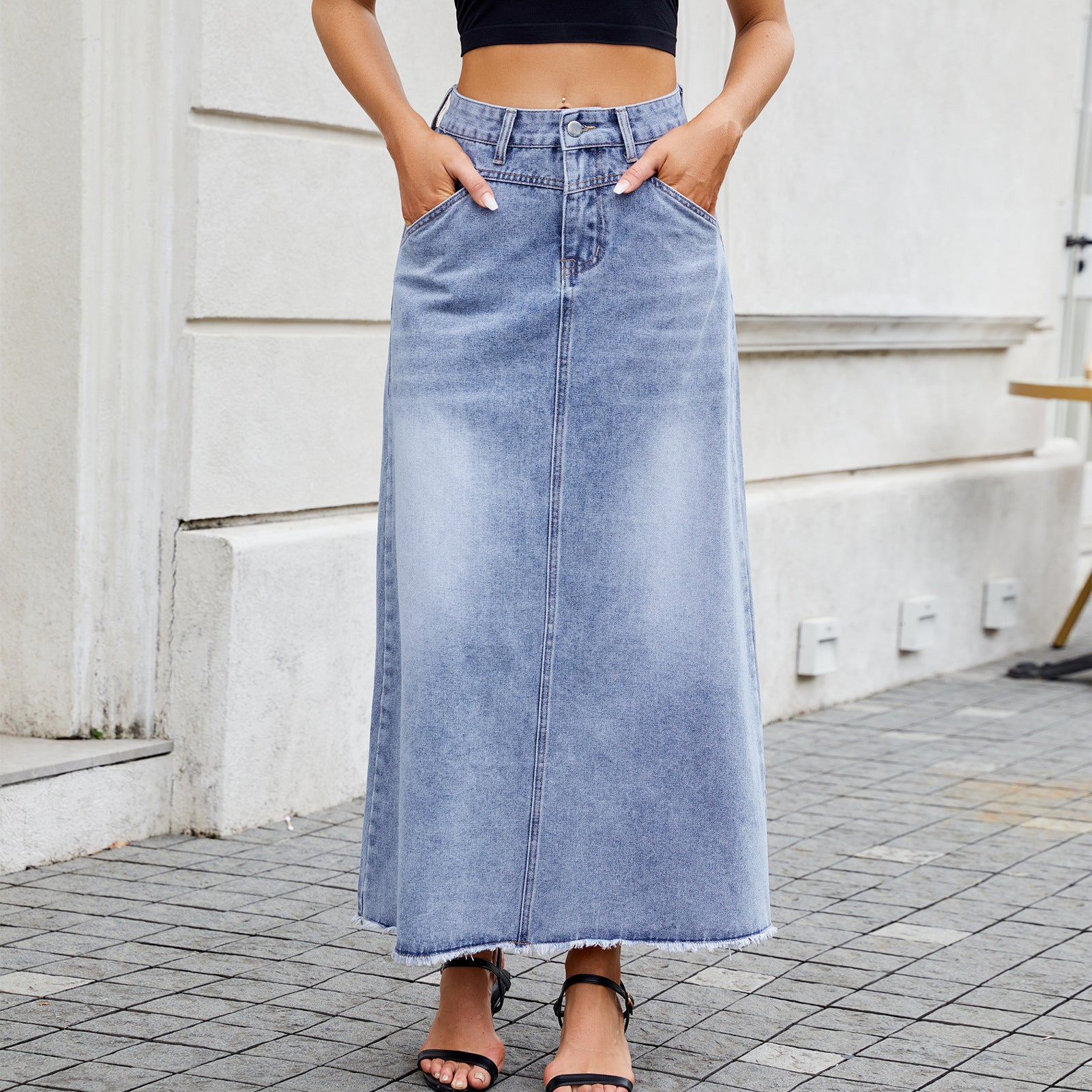 Women's Spring/Summer High Waist Denim Skirt - Fashion Loose Fit with Pockets, Half-Length Casual Style