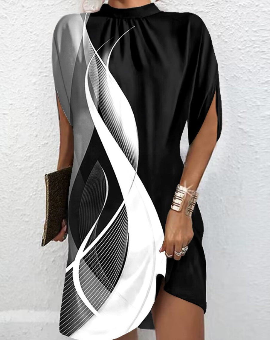 Women's Casual Loose Batwing Sleeve Dress – Round Neck, Lightweight Summer Tunic Dress with Pockets