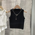 Summer Slim Fit Striped Crop Vest - High Waist Sleeveless Top for Women