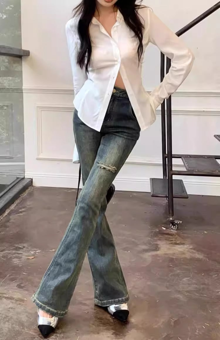 Women's French-Inspired Lace Shirt - Lightweight Waist-Tie Top for Spring & Autumn