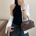 2025 Spring & Summer Women's Halter Neck Knit Vest - Slim Fit, Hot Girl Style, Simple Half High Neck Sleeveless Top