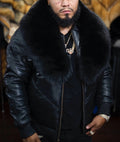 Men’s Leather Jacket with Wool Collar