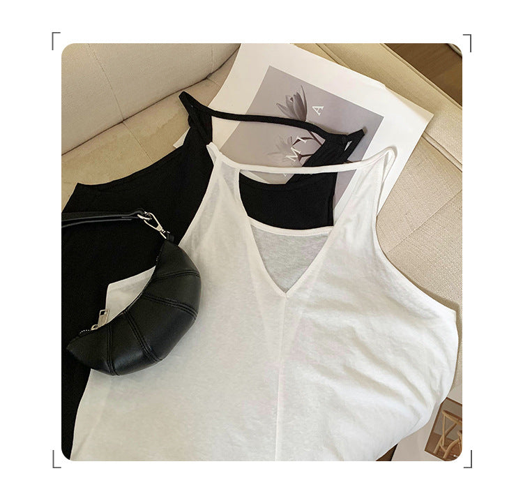 Women's V-Neck Halter Neck Two-Way Wear Sleeveless Loose White Camisole