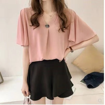 Plus Size Chiffon Bottoming Shirt - Slim-Fit Short Sleeve T-Shirt for Women