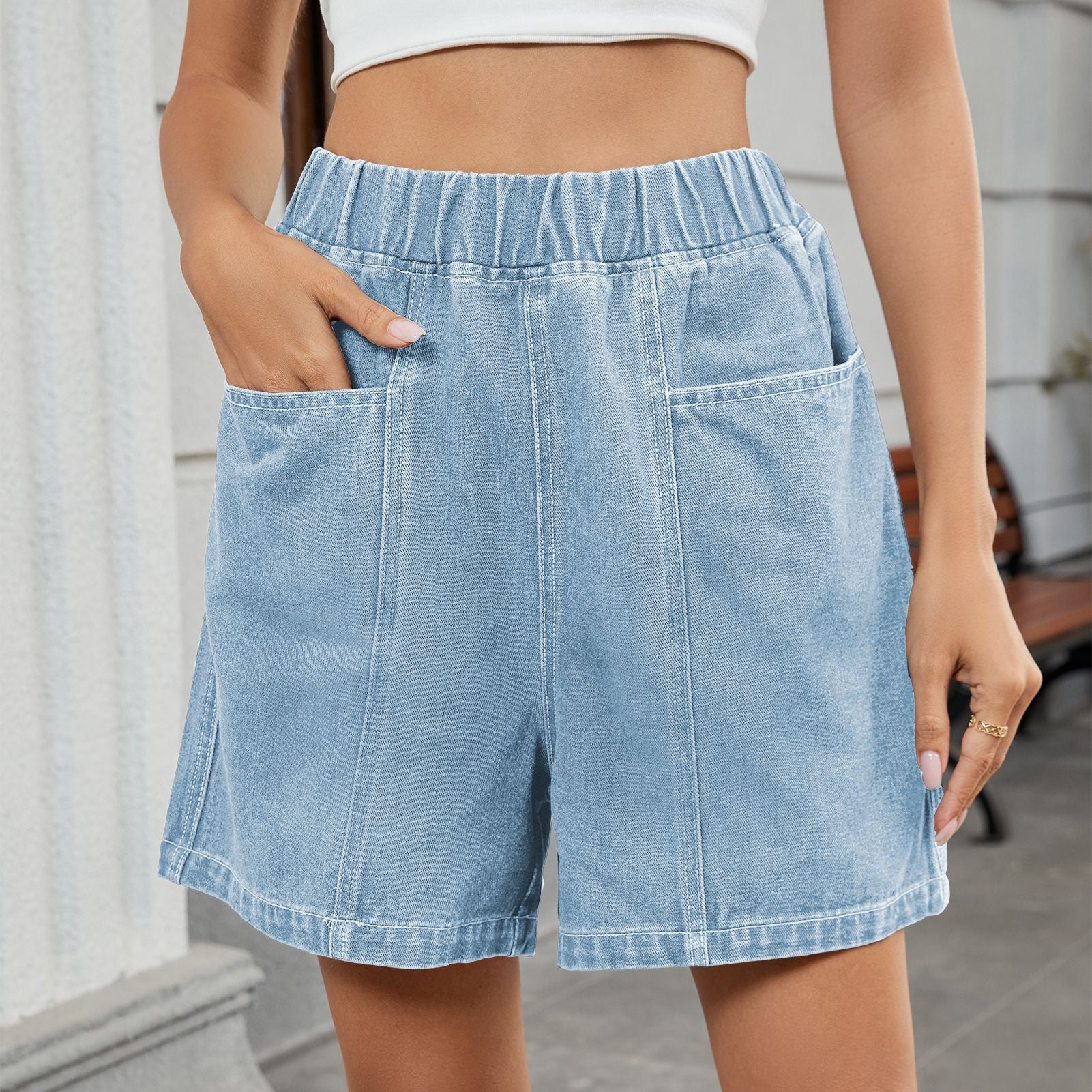 Women's Summer Elastic Waist Denim Casual Shorts - Trendy High-Waisted Lightweight Jean Shorts