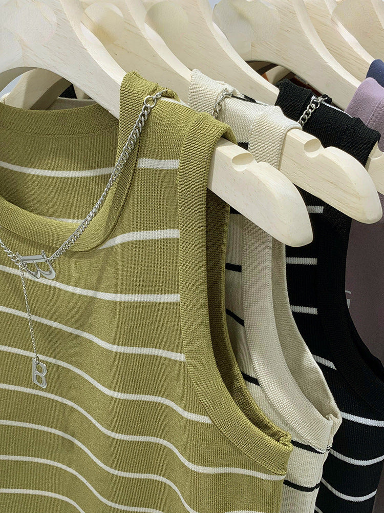 Women's Summer Striped Cropped Vest - Slim Fit High-Waist Sleeveless Top