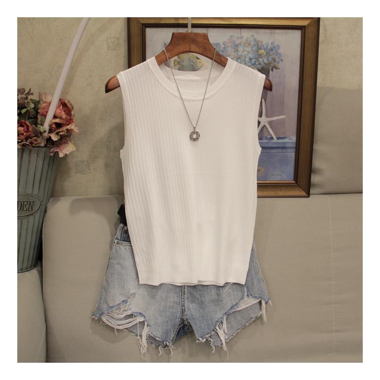 Summer Women's Sleeveless Knitted Vest - Solid Color, Wide Strap, All-Match Casual Top