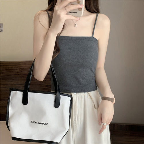 Chic Flat-Neck Camisole with Built-in Bra - Summer Beautiful Back Tube Top