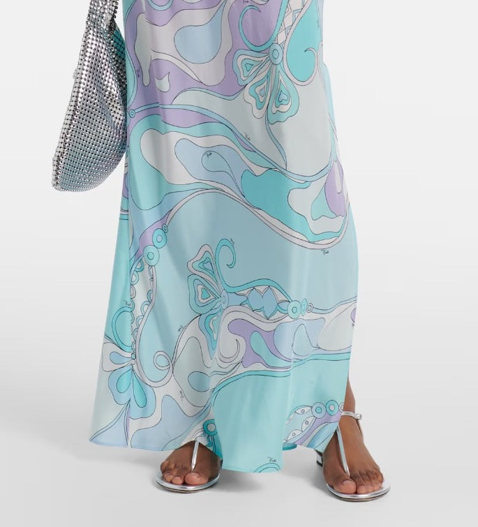 Women’s Fashion Printed Slit Suspender Dress with Adjustable Straps