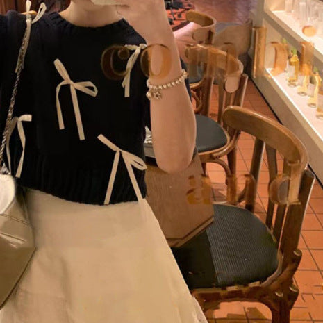 Sweet Short-Sleeved Knitted T-Shirt for Women - Spring/Summer Age-Reducing Soft Sweater Top