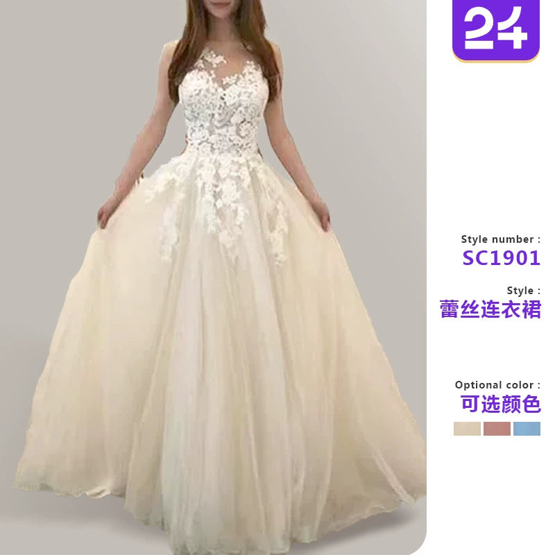 Women Lace Sleeveless Design Long Gown Wedding Dress