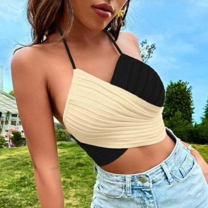 2025 Summer Women's Cross-Strap Halter Top - Trendy Open-Back Sleeveless Design for Casual & Beachwear