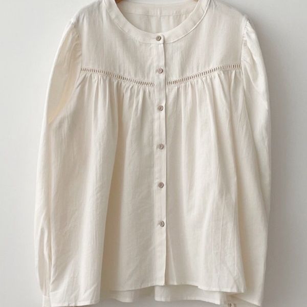 Women's Lace Splicing Shirt - Hollow Out Solid Color Blouse for Spring & Autumn