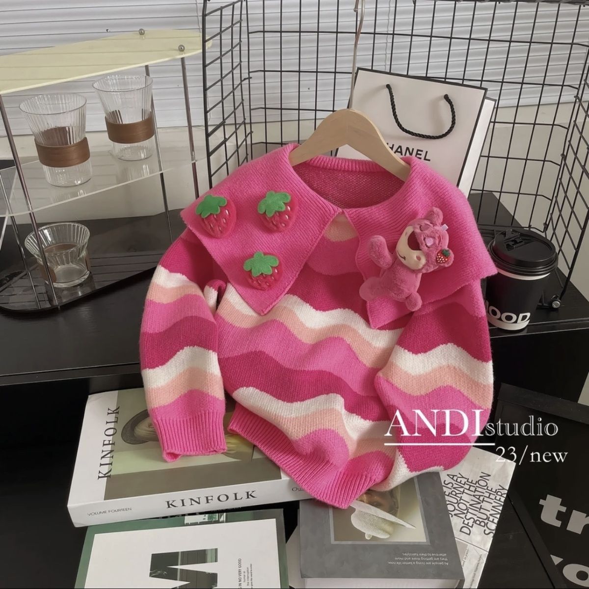 Girls Cozy Cartoon Bear Collar Sweater