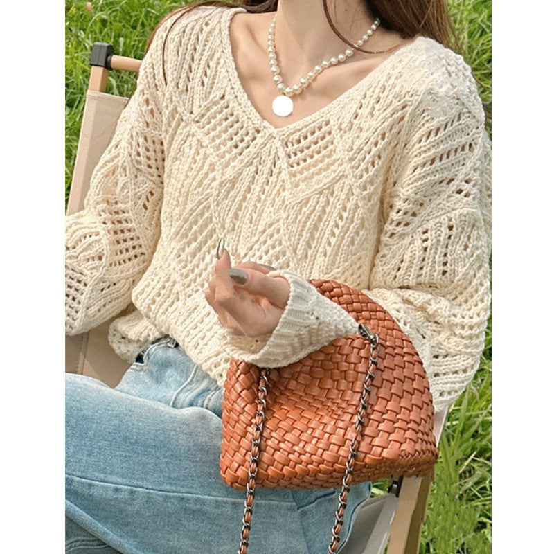 Women's Solid Color Diamond Pattern Blouse - Lightweight Lazy Style Sunscreen Layer for Spring, Summer