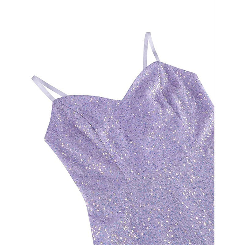 Elegant Slim Sequin Sling Evening Dress – Performance Art & Exam Wear for Female Students
