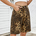 Summer New Washed Casual Retro Leopard Print Slim Denim Shorts for Women