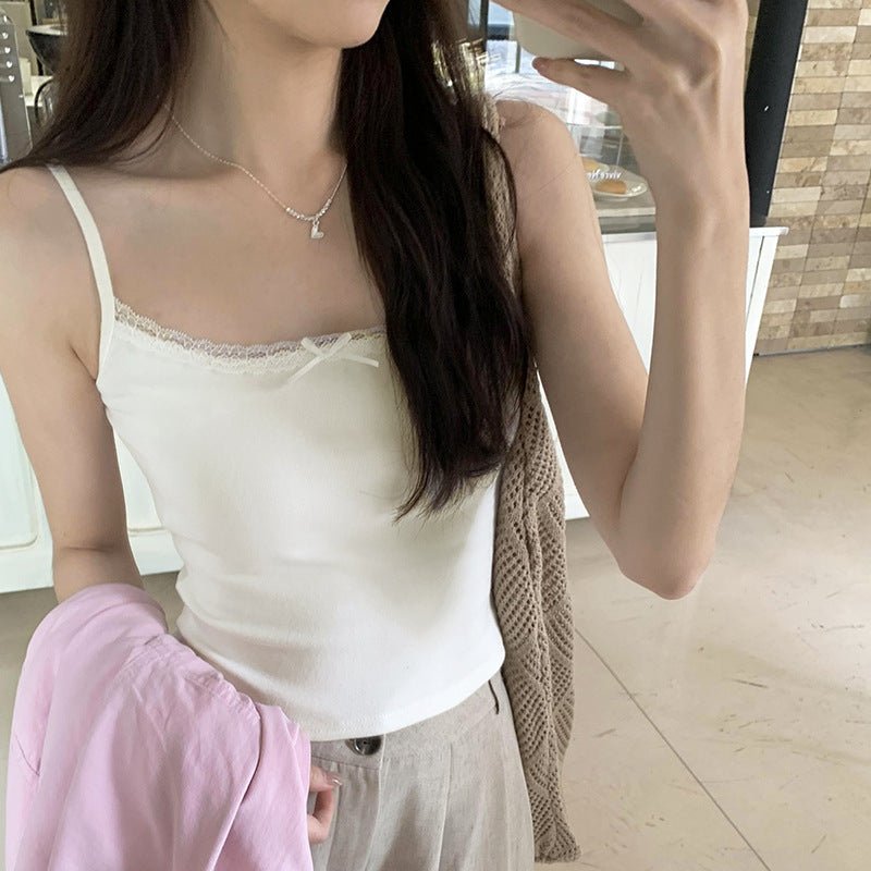 Women's White Lace Splicing Camisole - Slim Fit Sleeveless Small Vest Top
