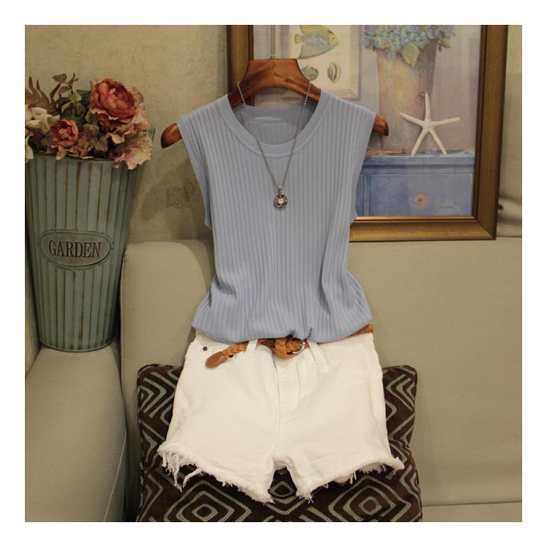 Summer Women's Sleeveless Knitted Vest - Solid Color, Wide Strap, All-Match Casual Top