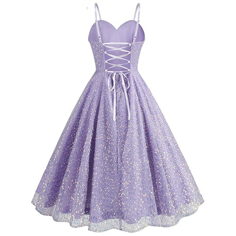 Elegant Slim Sequin Sling Evening Dress – Performance Art & Exam Wear for Female Students