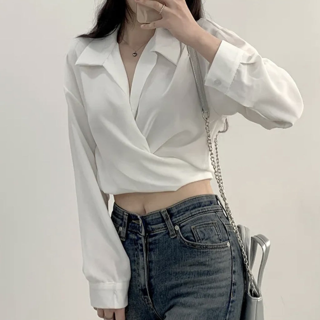 Niche Back-Tie Bow Crop Top - Exposed Navel Short Shirt for Women